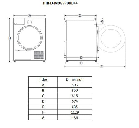 [RESIGILAT] Uscator Rufe Heinner HHPD-M9G5PBKD++ | 9kg, Pompa Caldura, Clasa D, 16 Programe, 59.5x67.5x85cm