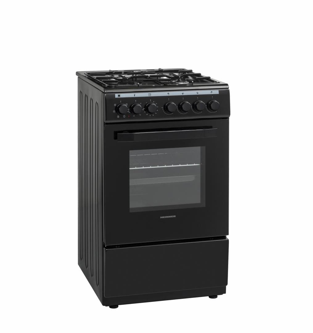 Heinner Aragaz Aragaz Mixt Heinner HFSC-V60LITGC-BK | 4 Arzatoare Gaz, Cuptor Electric, 60cm, Negru, 50x60x85cm