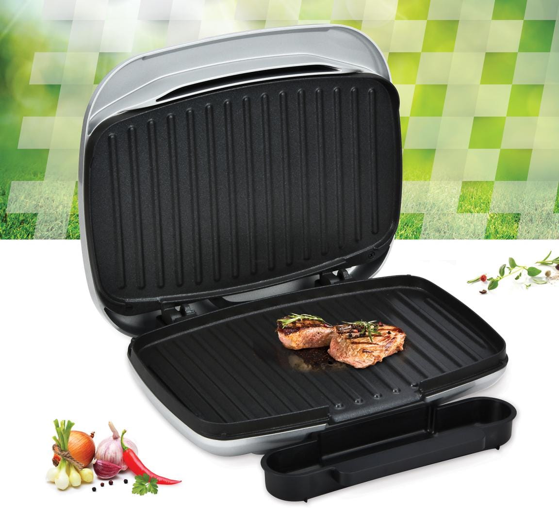 Heinner Gratar electric Gratar Electric Heinner HEG-F1000SL | 1000W, Placi Antiadezive, Negru/Argintiu