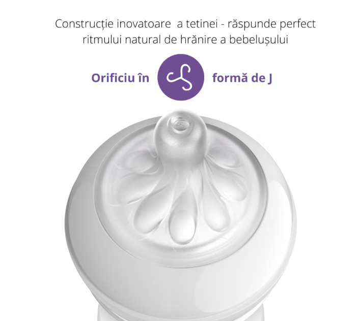 Biberon Philips Avent Natural Response SCY900/01, 125 Ml, Tetina Care Functioneaza Ca Sanul Mamei, cu Debit 2, Tetina Fara Scurgeri, +0 Luni, Fara Bpa
