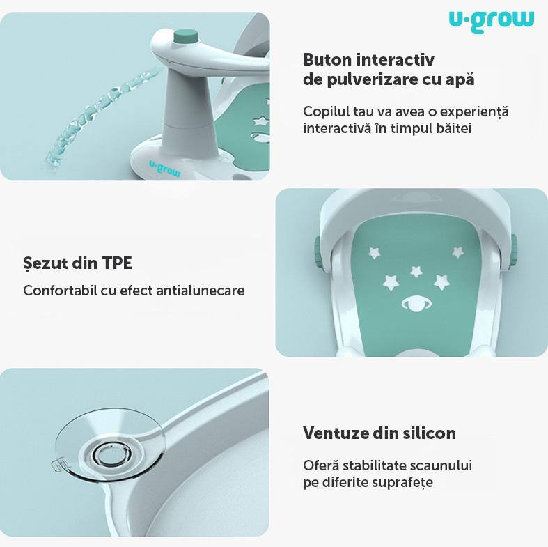 Scaun Baie Bebe cu Ghidon, Spatar Reglabil, Verde, U-grow