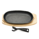 Heinner Vase de gatit Platou Servire Heinner HR-YT-995 | Oval 24x14cm, Fonta Pura, Maner Detasabil, Baza Lemn