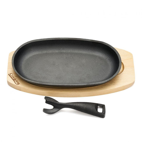 Heinner Vase de gatit Platou Servire Heinner HR-YT-995 | Oval 24x14cm, Fonta Pura, Maner Detasabil, Baza Lemn