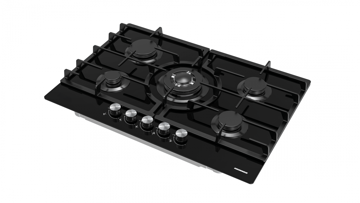 Heinner Plita incorporabila Plita Incorporabila Heinner HBH-M705IWFGBK | 5 Arzatoare, Gaz, 70cm, Negru, 75x51cm