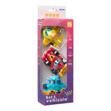 Set 3 Vehicule Actionate Prin Inertie- Camion Albastru, Masina de Curse Rosie, Avion Galben, Momki