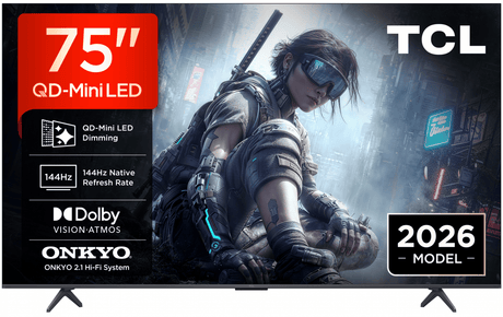 TCL Televizor LED Televizor TCL QD-MiniLED 75T8D | 189cm, Smart Google TV, 4K Ultra HD, 144Hz