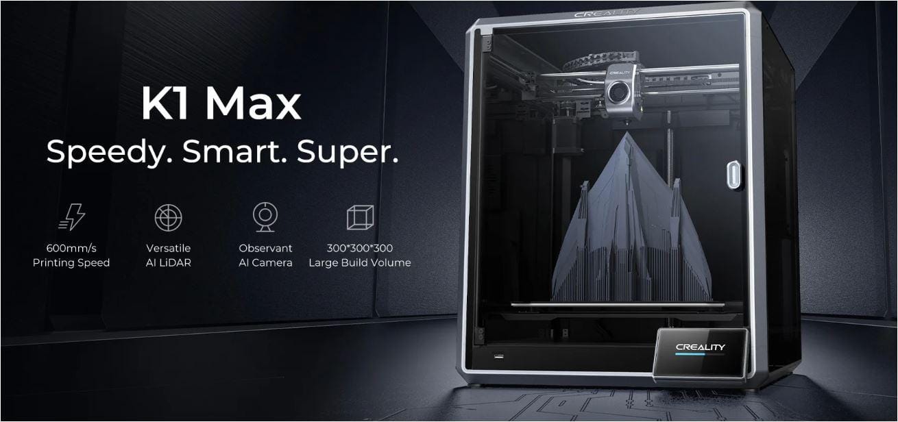 Imprimanta 3D Creality K1 MAX, Tehnologie FDM, viteza printare 600mm/s, Precizie 100 +/-0.1mm, Diametru filament: 1.75mm, tip filament compatibil: ABS/PLA/PETG/PET/TPU/PA/ABS/ASA/PC/PLA-CF/PA-CF/PET-C