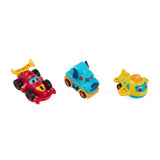 Set 3 Vehicule Actionate Prin Inertie- Camion Albastru, Masina de Curse Rosie, Avion Galben, Momki