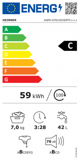 Heinner Masina de spalat rufe Masina de spalat rufe Slim Heinner HWM-H7014IVSMTC+++ | 7kg, 1400RPM, A+++, Inverter, Display LED, 59.5x46.5x84.5cm