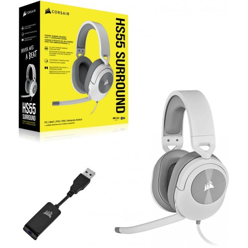 Corsair Casti Casti Corsair HS55 Surround CA-9011266-EU | 7.1, Multi-platform, Driver 50mm, Alb