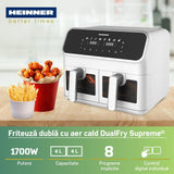 Heinner Air Fryer Air Fryer Heinner HAF-H8DB17WH | Dubla, 8L, 2x2000W, Alb