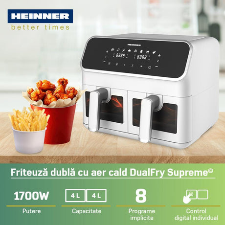 Heinner Air Fryer Air Fryer Heinner HAF-H8DB17WH | Dubla, 8L, 2x2000W, Alb