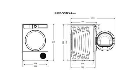 [RESIGILAT] Uscator de rufe Heinner HHPD-V9T2KA++ | Pompa de caldura, 9kg, A++, Alb, 60.9x59.6x84.5cm