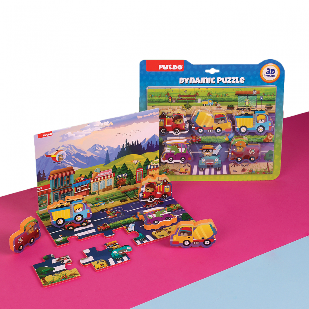 Puzzle din Spuma EVA, Masini și Semne de Circulatie, 17 Piese, Puedo — Puedo Toys