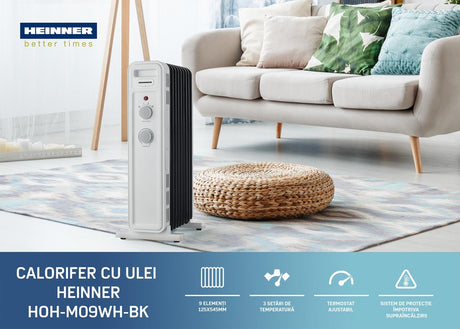 Heinner Calorifer cu ulei Calorifer Cu Ulei Heinner HOH-M09WH-BK | 9 Elementi, 2000W, 3 Trepte