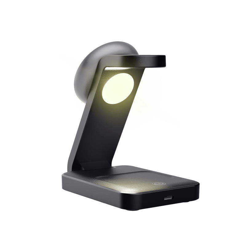 Trust Stand de incarcare 3-in-1 Trust Viro, putere intrare 20W, interfata USB- C, compatibil cu produsele din brandul Apple: iPhone (12 si modele mai noi), Airpods si Apple Watch, negru