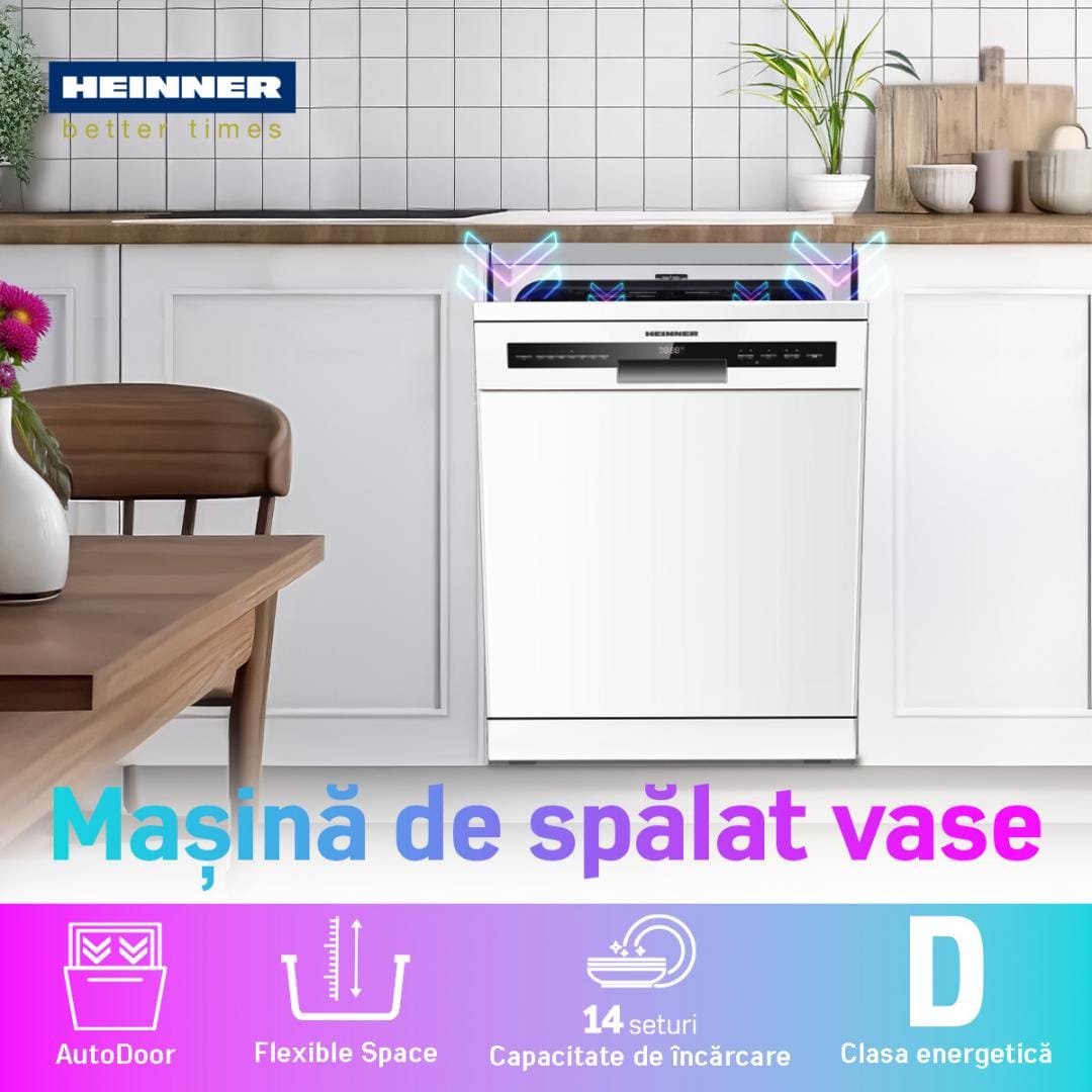 Heinner Masina de spalat vase Masina de spalat vase Heinner HDW-FSM60714AWD+++ | 60cm, 14 seturi, Clasa A+++, Alb, 60x60x85cm