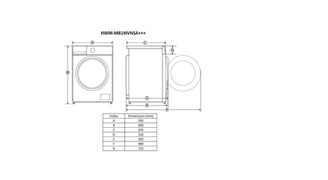 Heinner Masina de spalat rufe Masina de spalat rufe slim Heinner HWM-M814IVNSA+++ | 8kg, 1400RPM, Clasa A, Inverter, Argintiu, 59.5x47.5x85cm