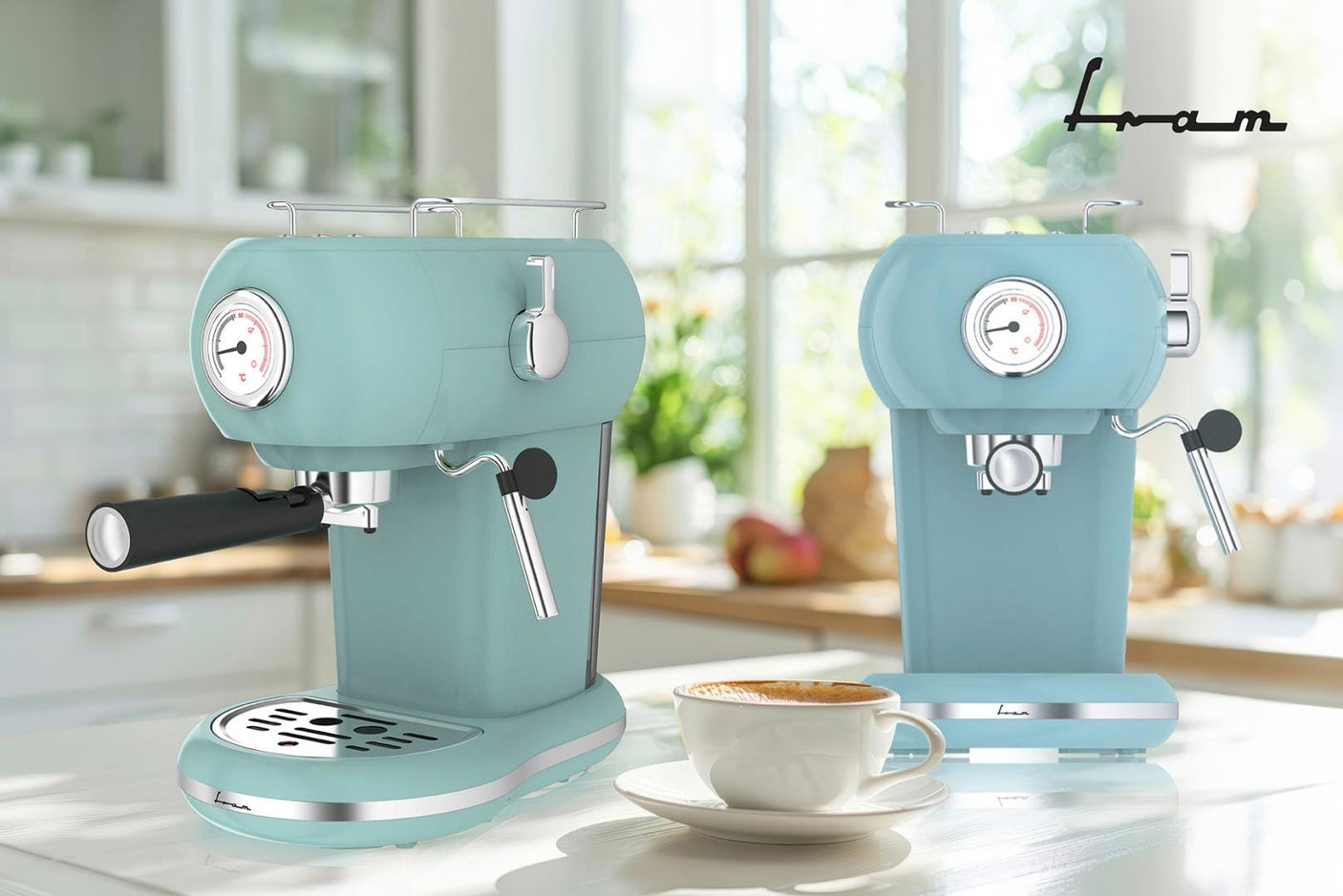 Fram Espressor manual Espressor Manual FRAM FEM-D15RGR | 1100W, 15 Bar, 1.2L, Sistem Spumare, Verde