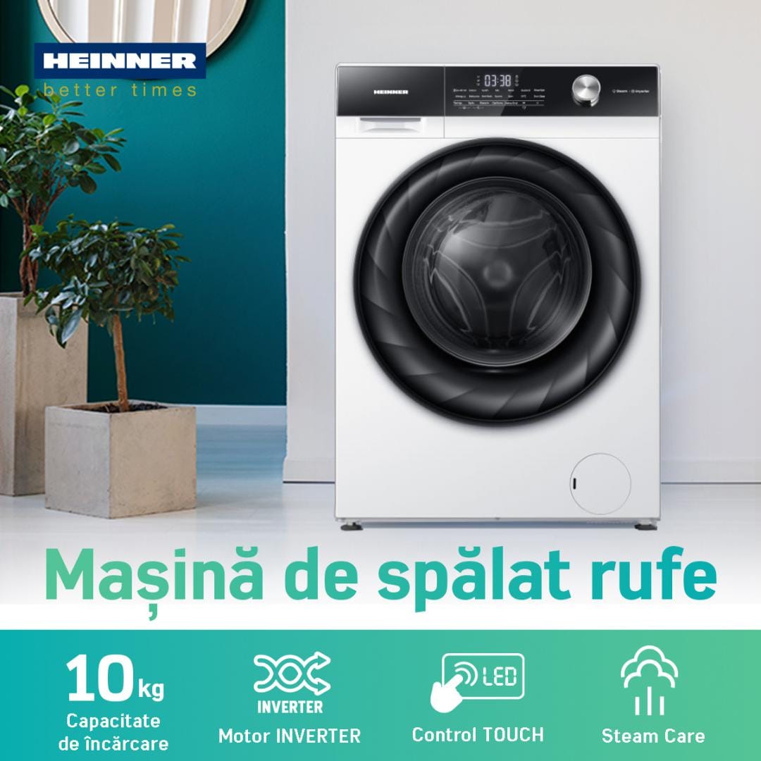 Heinner Masina de spalat rufe Masina de spalat rufe Heinner HWM-H1014IVKA+++ | 10kg, 1400RPM, A+++, Inverter, Alb, 60x61x85cm