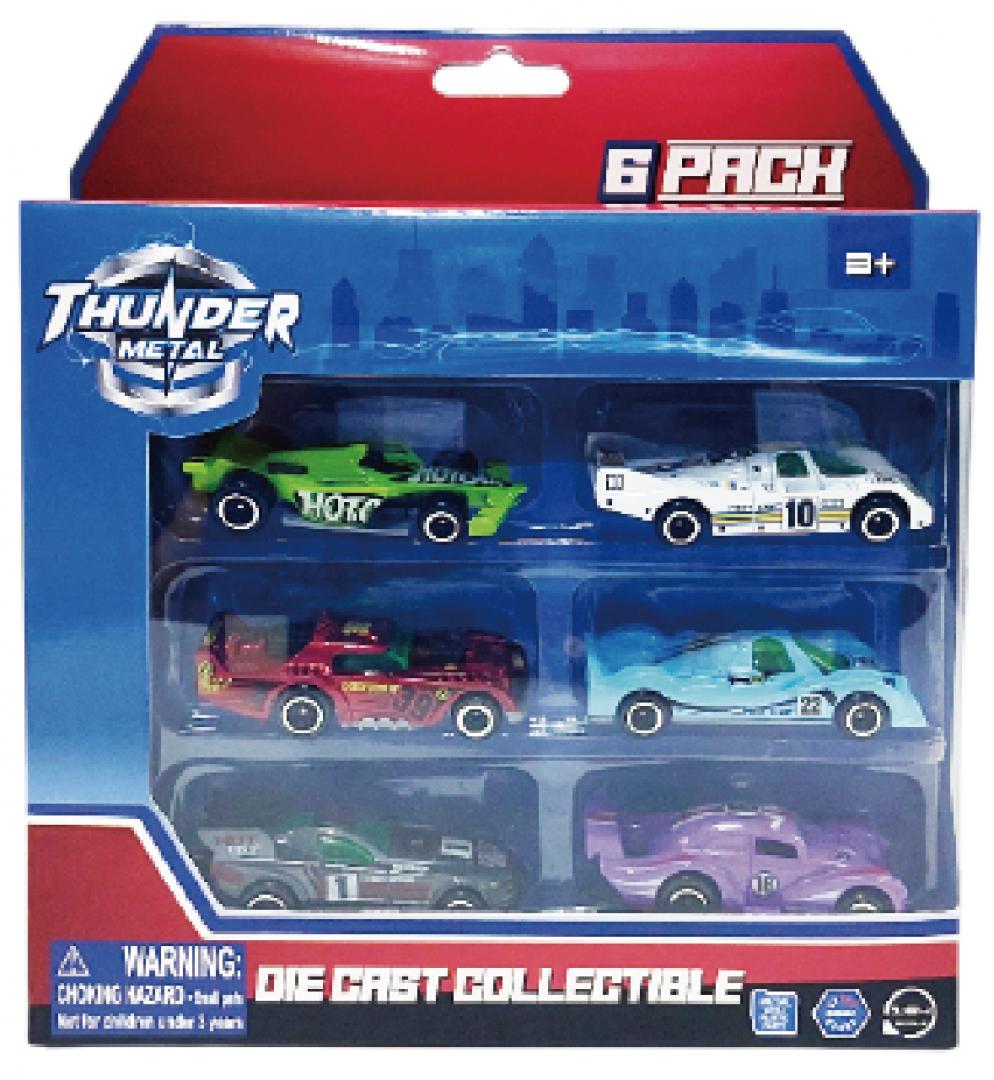 Macheta Die Cast, Set 6 Masini Curse, Scara 1/64, 7.5CM, Diverese Modele și Culori- Verde, Alb, Rosu, Bleu, Gri, Albastru, Galben, Portocaliu, Negru,