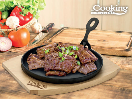 Heinner Articole bucatarie Platou Servire Heinner HR-YT-912 | 22cm, Fonta Pura, Maner Detasabil, Baza Lemn
