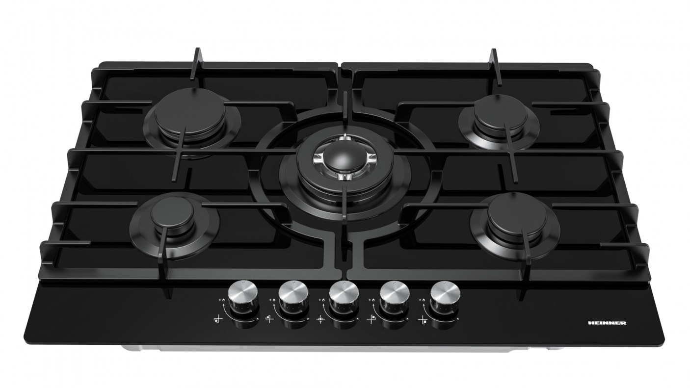 Heinner Plita incorporabila Plita Incorporabila Heinner HBH-M705IWFGBK | 5 Arzatoare, Gaz, 70cm, Negru, 75x51cm