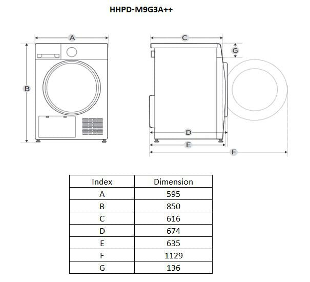 [RESIGILAT] Uscator de Rufe Heinner HHPD-M9G3A++ | 9kg, Pompa Caldura, Clasa D, 14 Programe, 59.5x60x84.5cm