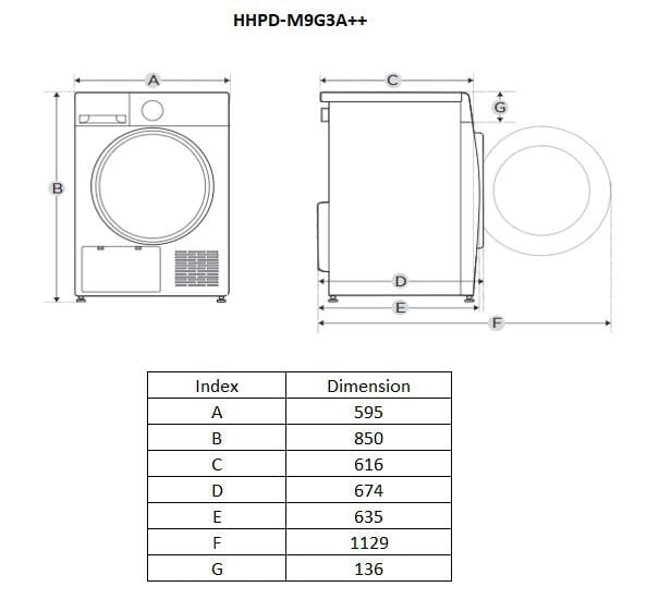 Heinner Uscator de rufe [RESIGILAT] Uscator de rufe Heinner HHPD-M9G3A++ | 9kg, Pompa de caldura, Clasa D, 14 programe, 60x68x85cm