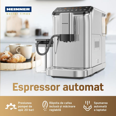 [RESIGILAT] Espressor Automat Heinner Genesis HEMA-D20DGREY | 20 Bar, 1.8L, Display Digital, Gri