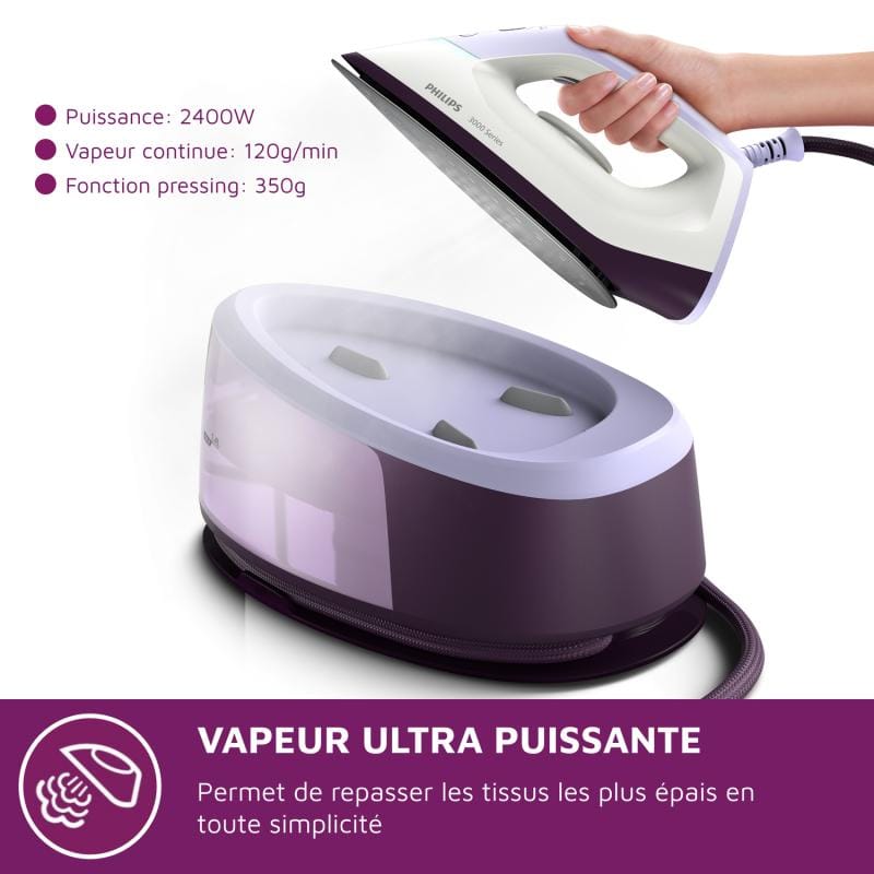 Philips Stație de călcat Philips PSG3000/30, 2400 W, mov/alb