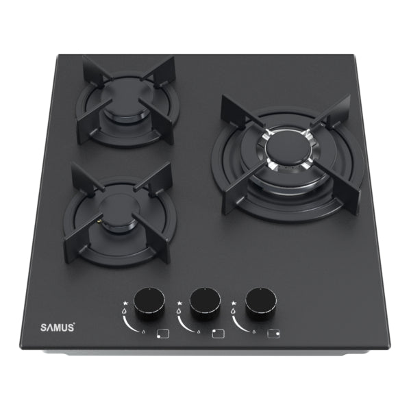 Plita Built-in-inox-gaz Samus PSG-32SMGN1 - sticlă neagră mată, sticlă cu acoperire Nano pentru curățare ușoară (protecție la murdărie și zgârieturi), lăţime 29