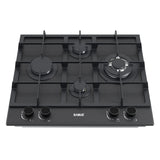 Plita Built-in-inox-gaz Samus PSG-64SMGN2 - sticlă neagră mată, sticlă cu acoperire Nano pentru curățare ușoară (protecție la murdărie și zgârieturi), lăţime 58 cm, 4 arzătoare pe gaz, grătare din fontă, 1 arzător triplu(3,4 kW), 1 arzător mare(2,4 kW), 1