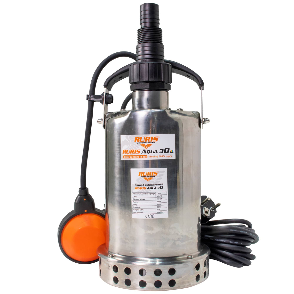 Ruris Pompa submersibila Pompa submersibila RURIS Aqua 30 | 550W, Debit 8,5m³/h, Înălțime maximă refulare 7,5m