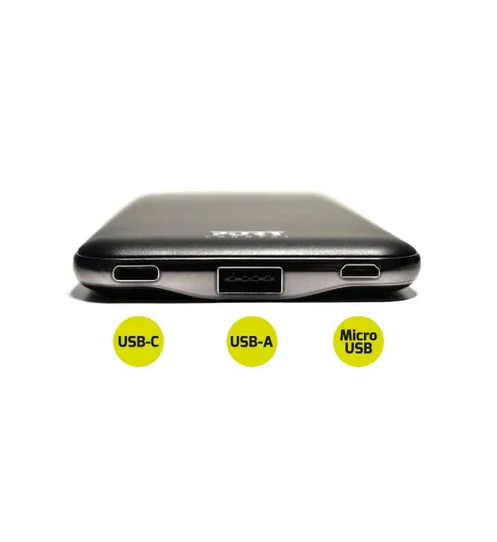 PORT DESIGNS Acumulator Extern Port Designs 10000 mAh Subtire USB-C USB-A micro-USB 2A Li-Polymer Negru