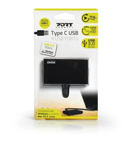 PORT DESIGNS Hub USB Port Designs 900121 4 porturi USB 30 conexiune USB Negru