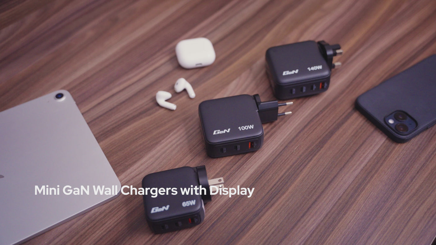 Adaptor de calatorie mini Verbatim 30239, GaN, 100W, display, USB-C1/C2 PD 3.0 pana la 100W, USB-A QC 3.0 pana la 30W, negru