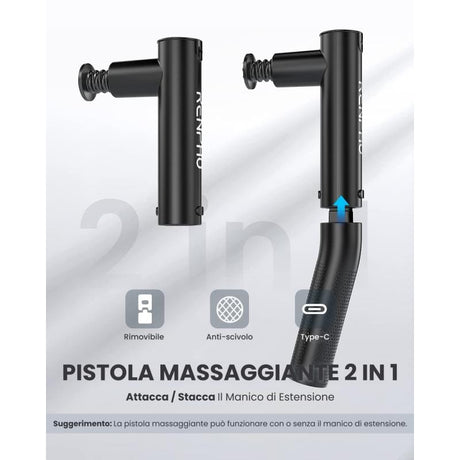 Renpho Pistol de masaj RENPHO Extend C004, negru, percuție, intensitate reglabilă, compact, pentru recuperare musculară