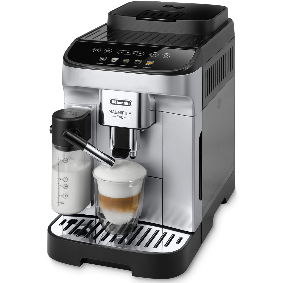 Espressor Automat De'Longhi Magnifica Evo ECAM290.61.SB | LatteCrema, Carafa Lapte, 15 Bar, 1450W, Negru/Argintiu