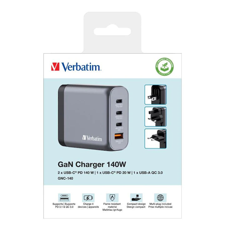 Incarcator GaN Verbatim 32203 | 140W, USB-C PD, Negru