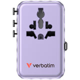Adaptor Verbatim GaN,100W, cablu retractab,violetUSB-C PD 3.0 QC4+up to 100W/USB-A up to 12W