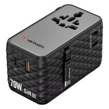 Adaptor Verbatim GaN,70W,2 cabluri retractab,negruUSB-C PD 3.0 QC4+up to 70W/USB-A QC 4+up to 60W