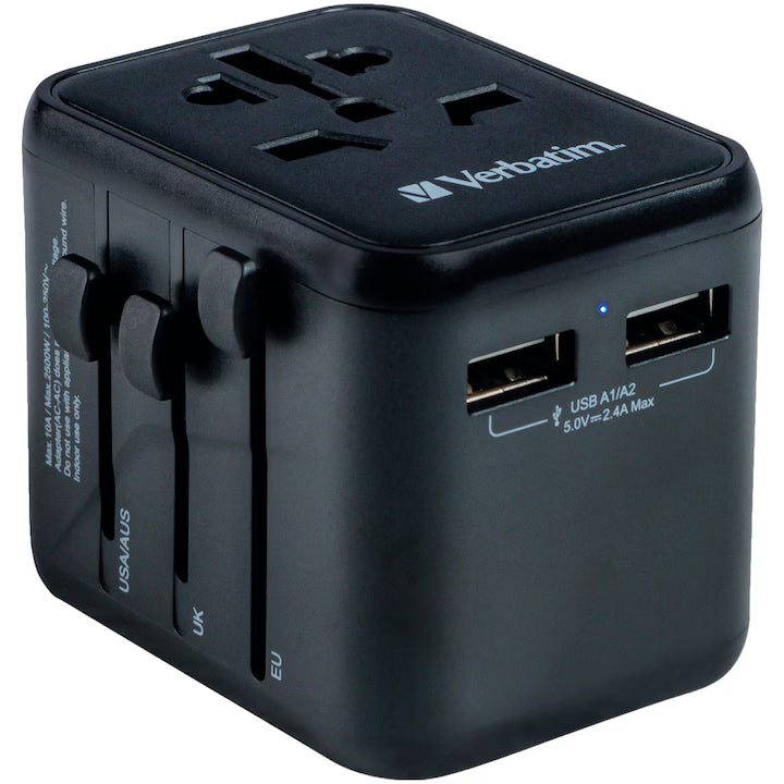 Adaptor universal Verbatim UTA-01, 2 x USB APriza format EU,UK,USA/Japan,AUS + 2 x USB A
