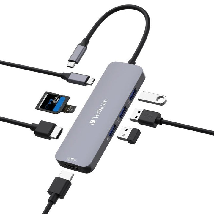 Hub USB-C Verbatim 32156 | 6 Porturi, 100W PD, HDMI 4K, Argintiu
