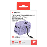 Adaptor Verbatim GaN,100W, cablu retractab,violetUSB-C PD 3.0 QC4+up to 100W/USB-A up to 12W
