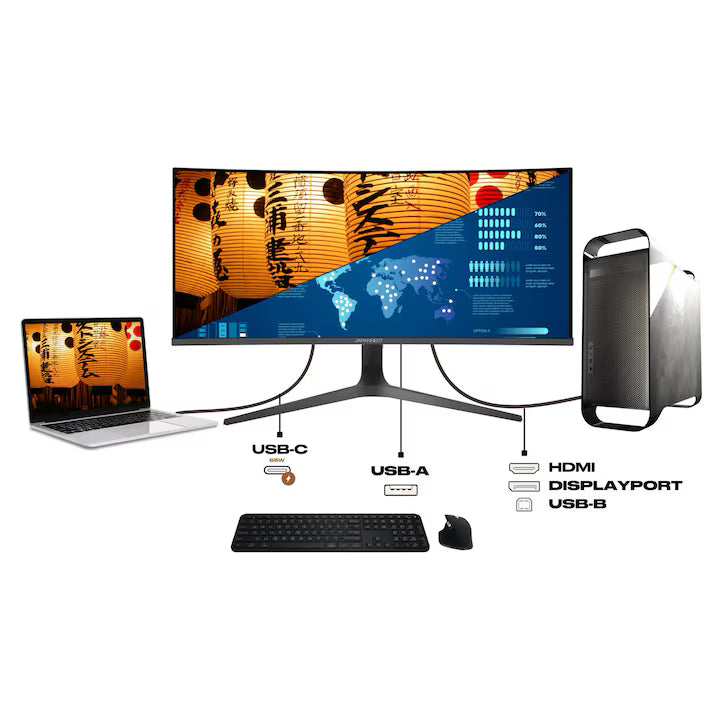 Monitor Curbat JAPANNEXT JN-IPS340UWQHD60C | 34 inch, IPS, UWQHD 3440x1440, HDR, USB-C 65W, Negru