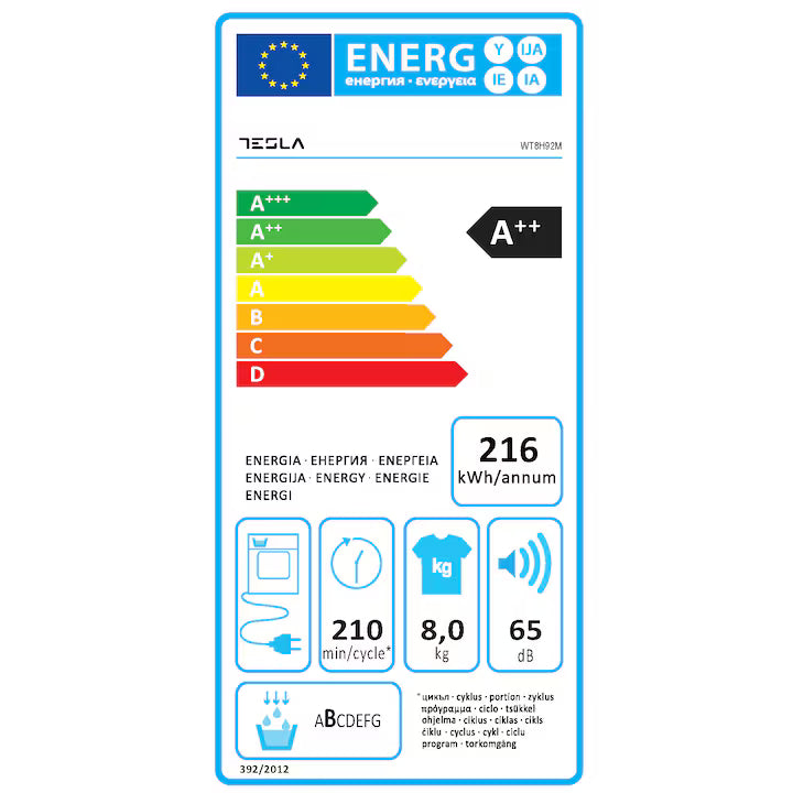 Uscător de Rufe Tesla WG WT8H92M | 8kg, Alb, Inverter