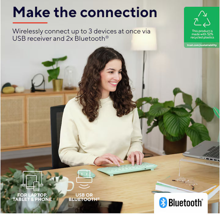 TRUST LYRA Compact Wireless and rechargeable Keyboard Green US