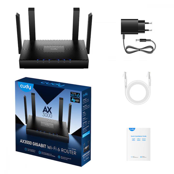 Router CUDY WR3000 | WiFi 6, 3000 Mbps, Dual-Band, Negru