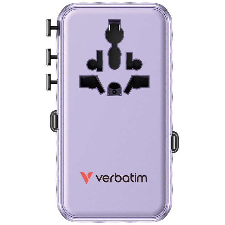 Adaptor Verbatim GaN,70W,2 cabluri retract,violetUSB-C PD 3.0 QC4+up to 70W/USB-A QC 4+up to 60W